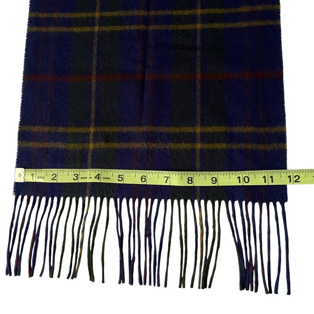 Geoffrey Beene Plaid Cashme 100% Acrylic Scarf Blue Fringe One Size Italy Unisex